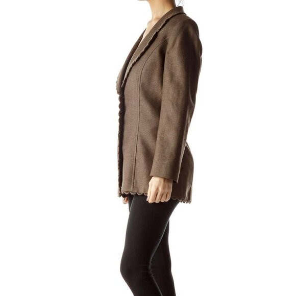 Brown Collared Buttoned Tweed Jacket - Picture 3 of 3